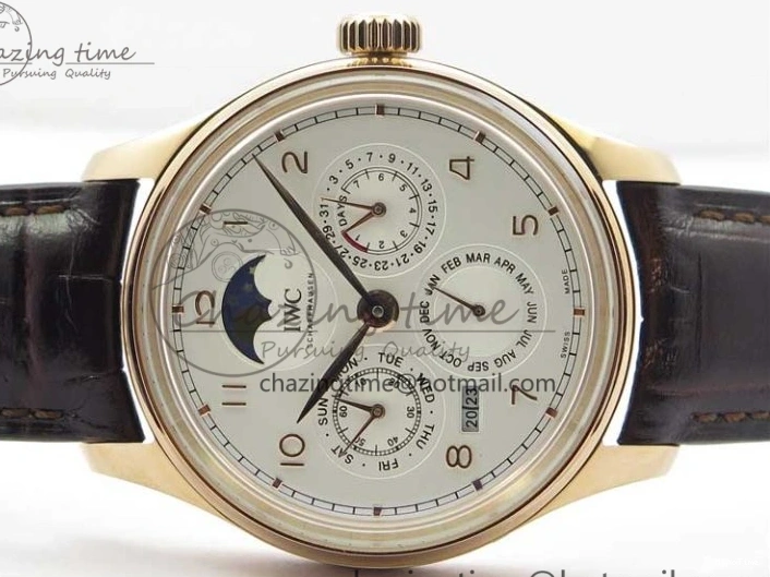 MIROTIME 0218 Compact Portugieser Perpetual Calendar IW503302 RG V9F 1:1 Best Edition White Dial on Brown Leather Strap A 7113